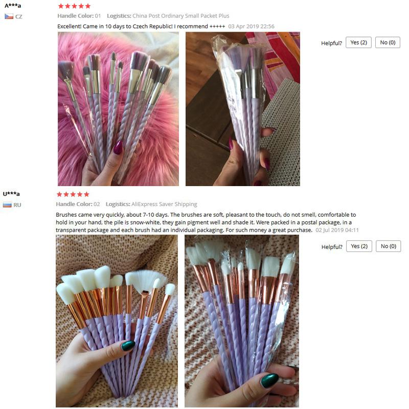 10pcs Unicorn Makeup Brushes With Colorful Bristles Handles Fantasy Makeup Brush Set Foundation Eyeshadow Unicorn Brush Kit