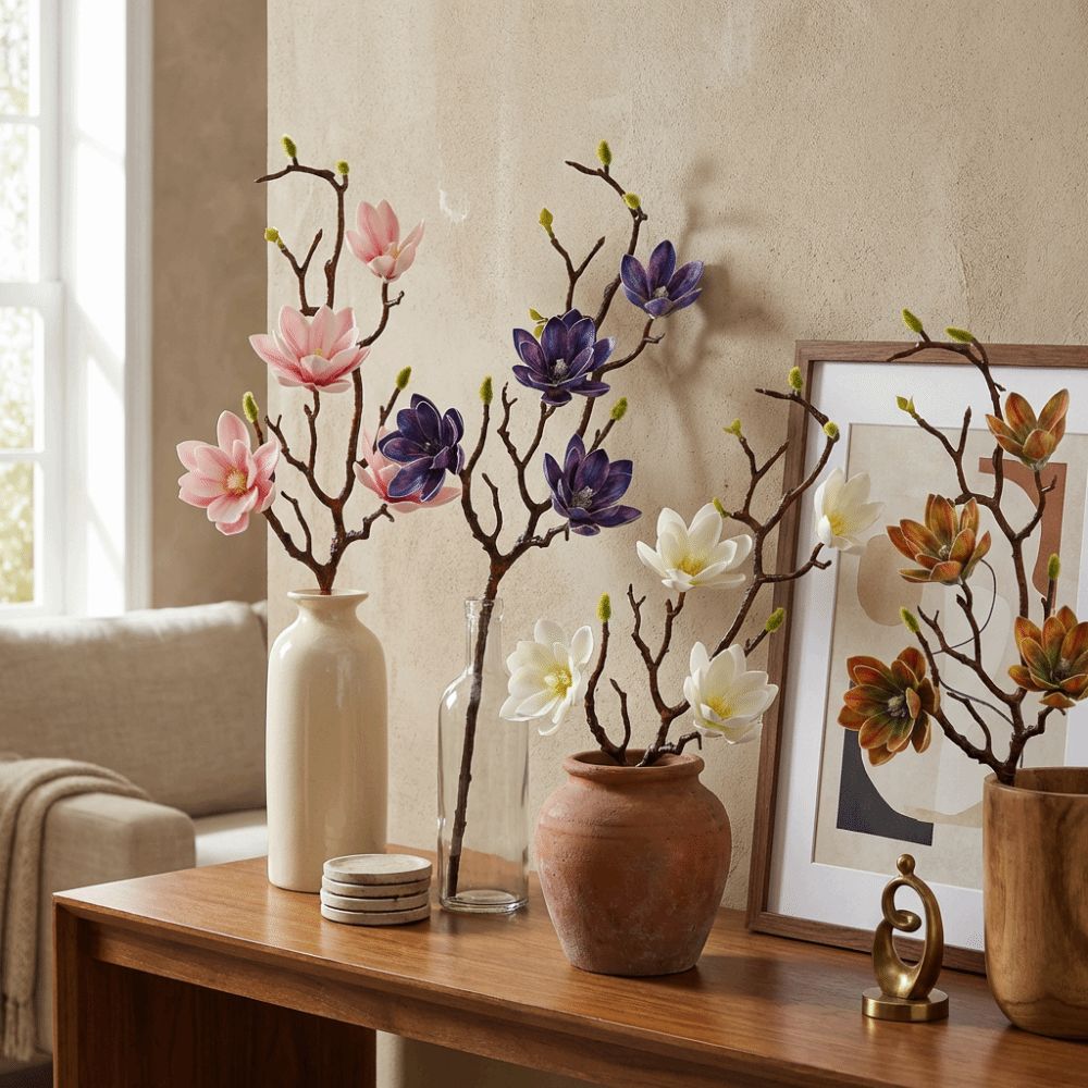 Flor de Magnolia Artificial Grande Hecha a Mano Simulación de Tacto Real Magnolia Grande Rama de Magnolia Falsa Realista Decoración de Jardín