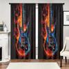 Flame Guitar Hd Print Polyester Curtains Pocket Rod Top Bedroom Living Room Office All Season Art Home Decor Made Of Window Treatment