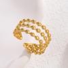 Stainless Steel Light Luxury Three-Layer Round Bead Ring for Women - Trendy, Fade-Resistant, European & American Style Jewelry