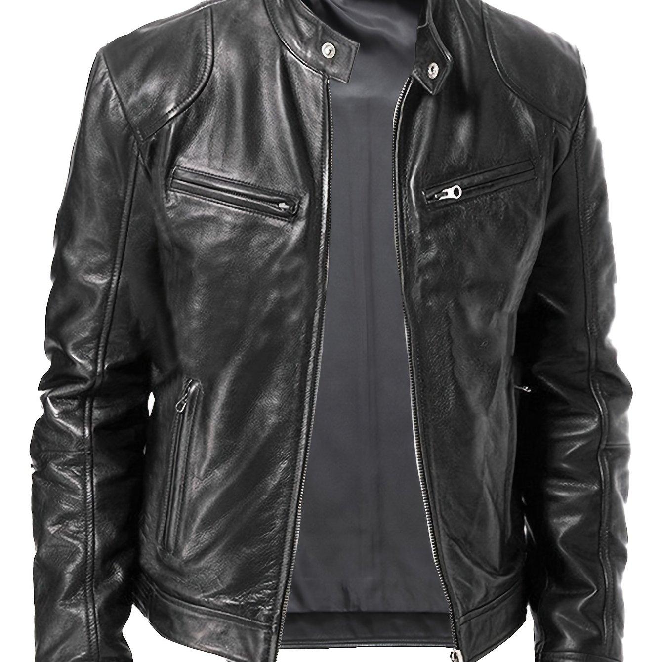 

Осень-зима кардиган на молнии с карманом из искусственной кожи небольшой воротник-стойка мотоциклетная тонкая кожаная куртка мужское пальто