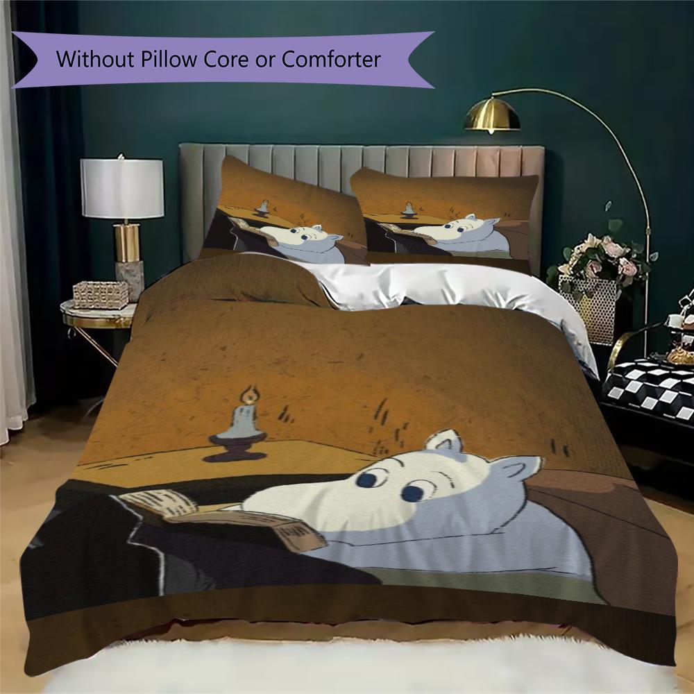 Comet In Moominland Pattern Bedding,Quilt Set Quilt Cover Pillowcase Home Birthday Gift(1 * Duvet Cover + 2 * Pillowcase, Without Core)_lx