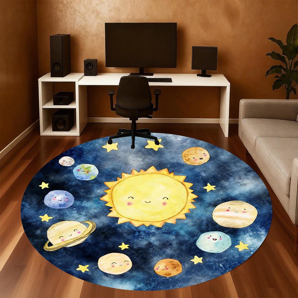 1pc Sun Planet Round Chair Mat Office Area Rug - Non-Slip, Floor Mat for Office, Bedroom, and Indoor Decor P127241