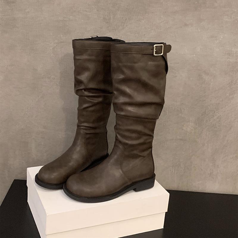 

Зимние женские ковбойские сапоги в стиле вестерн, модные длинные ботильоны без застежек, дизайнерские туфли на низком квадратном каблуке Botas De Mujer 35