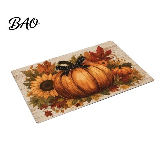 Durable Polyester Rug Halloween Pumpkin Door Mat, Fall Seasonal Welcome Non-slip Farmhouse Non Slip Hallway Entrance for Front Porch Entryway Kitchen