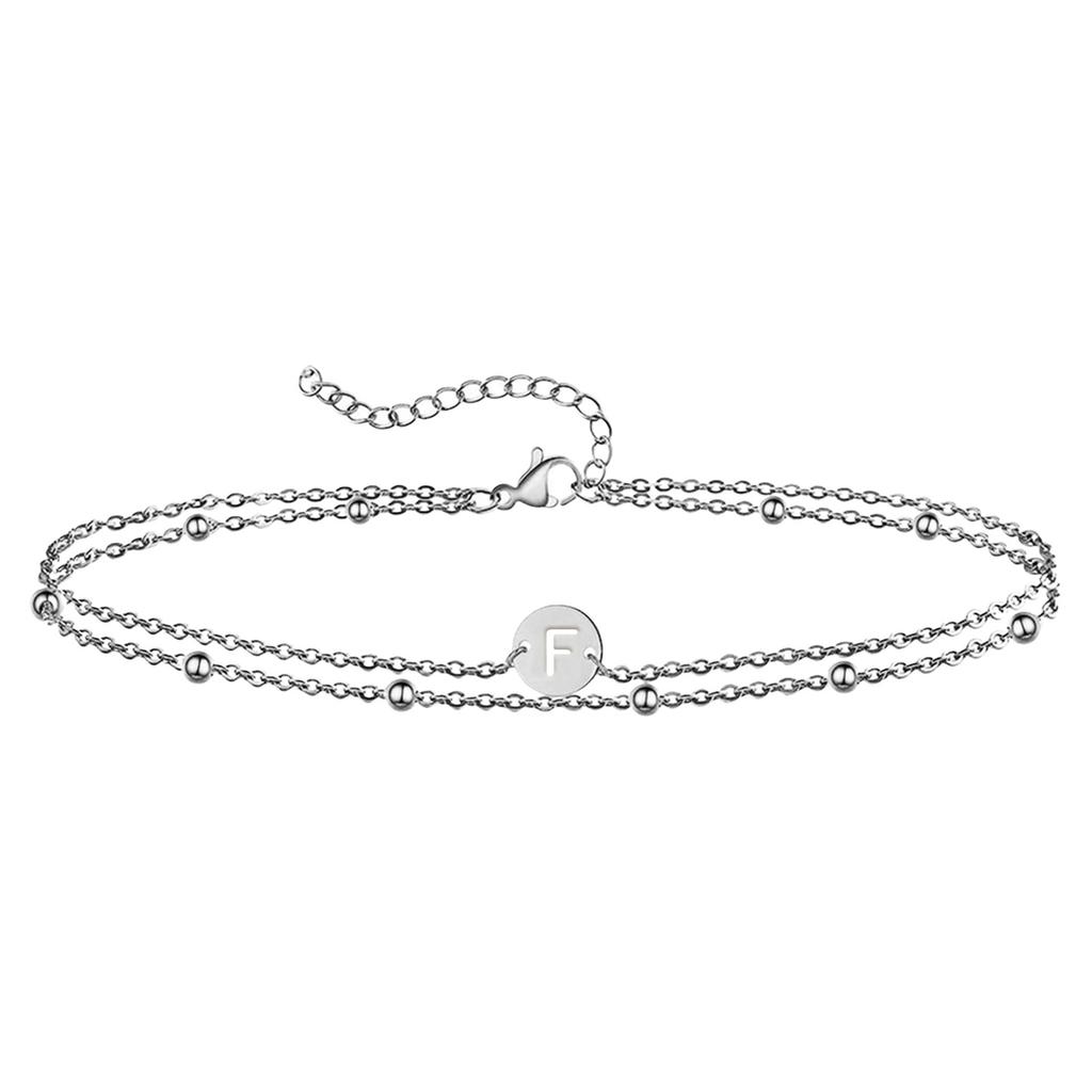 Stainless Steel Bead Chain Round Letter Double-layer Bracelet