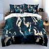 3Pcs Abstract Blue Crackle Bedding Set, Marble Texture Print Duvet Cover + 2 Pillowcases,Single Double King Queen, Gift
