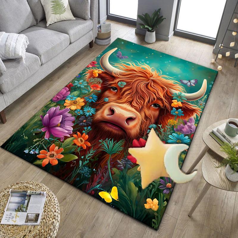 Cow In Flower Field Office Rug Chair Mat, Entryway Carpet, Suitable for Front Door, Bedroom, Living Room, Desk, Holiday Gift