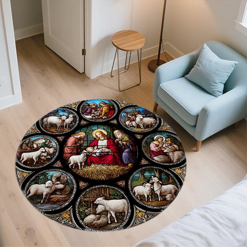 Angel pattern round rug,Carpet Rug for Living Room Bedroom Sofa Playroom Decor,Non-slip Floor Mat,Holiday Gifts and Birthday Gifts
