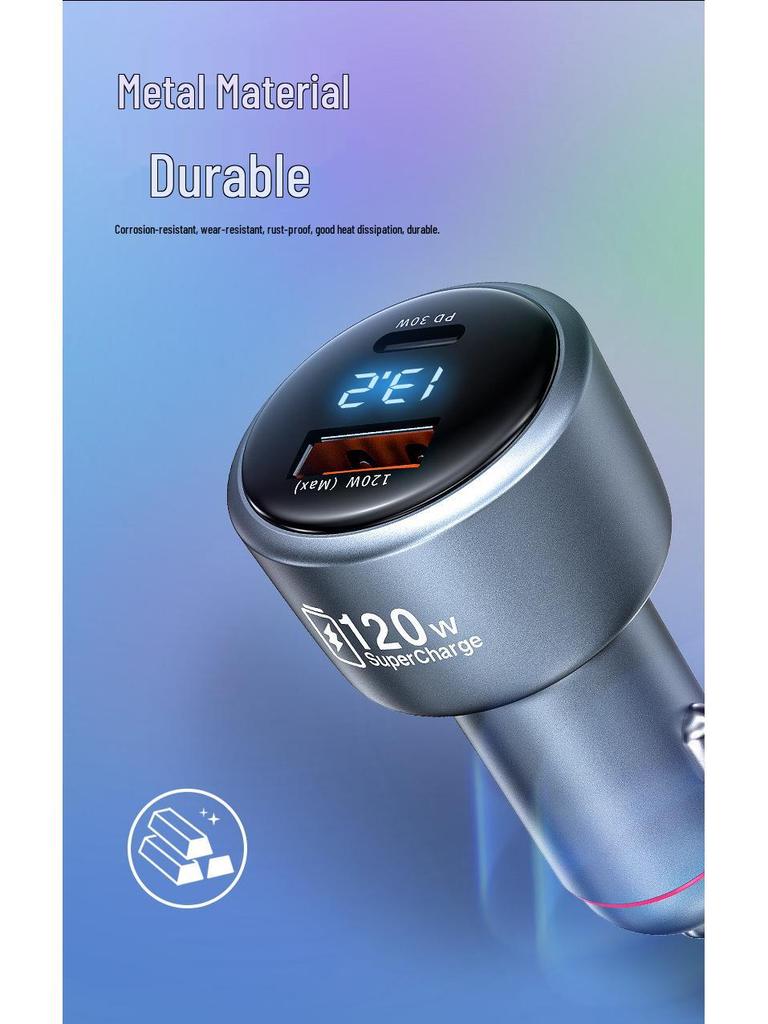 120W Dual Car Charger for Xiaomi and Apple - Super Fast Charging Adapter