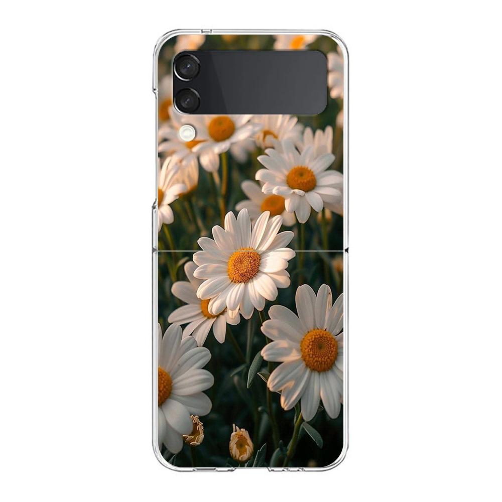 Transparent Phone Case For Samsung Galaxy Z Flip 3 4 5 6 7 Hard Folding PC Z Flip3 Flip4 Cover Soft Pale Little Flower