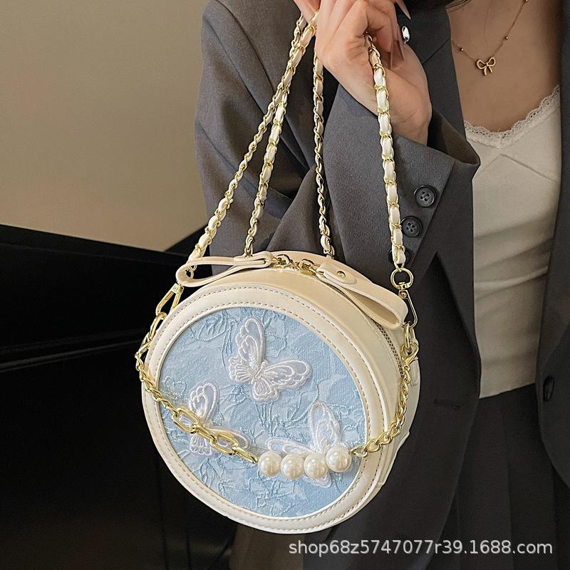 Fashion Light Luxury Niche Versatile Women's Messenger Bag Spring and Summer New Product 2025 Embroidered Three-dimensional Butterfly Portable Small
