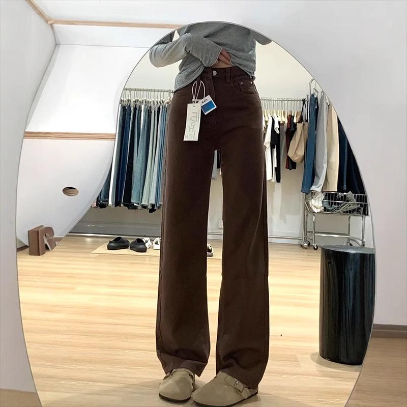 Women's High Waist Wide Leg Jeans Loose Fit Commuter Fleece Lined Straight Autumn Winter Denim Pants