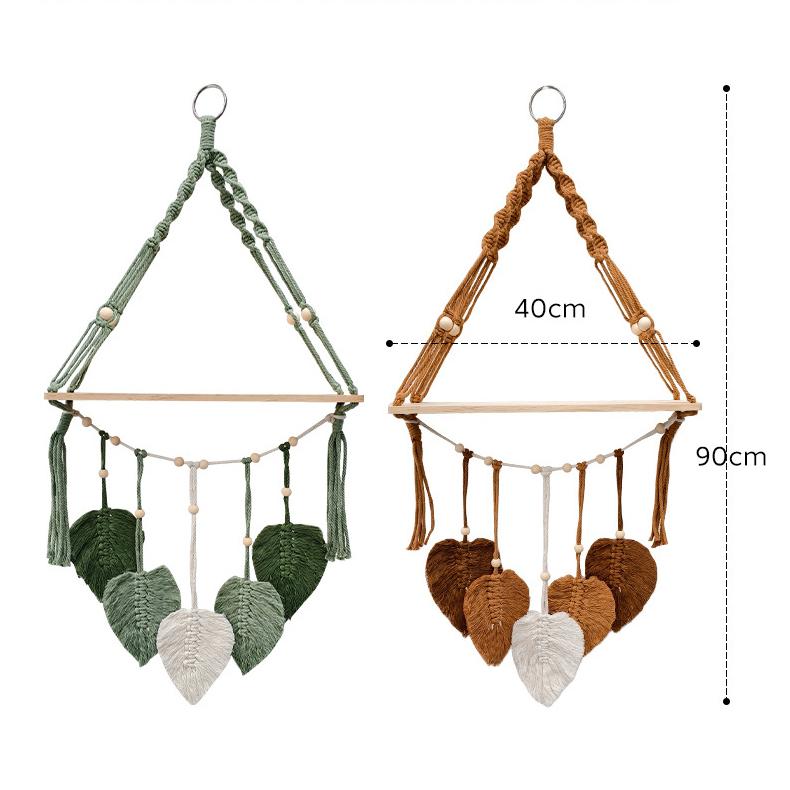 Bohemian Macrame Wall Shelf, Hand‑woven Cotton Rope Leaf Wall Hanging Decor
