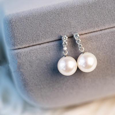 Elegant Lady Simple Wedding Earring Pearl Shiny Zirconia  Sterling Silver Pendant Earring for Engagement Delicate Accessories