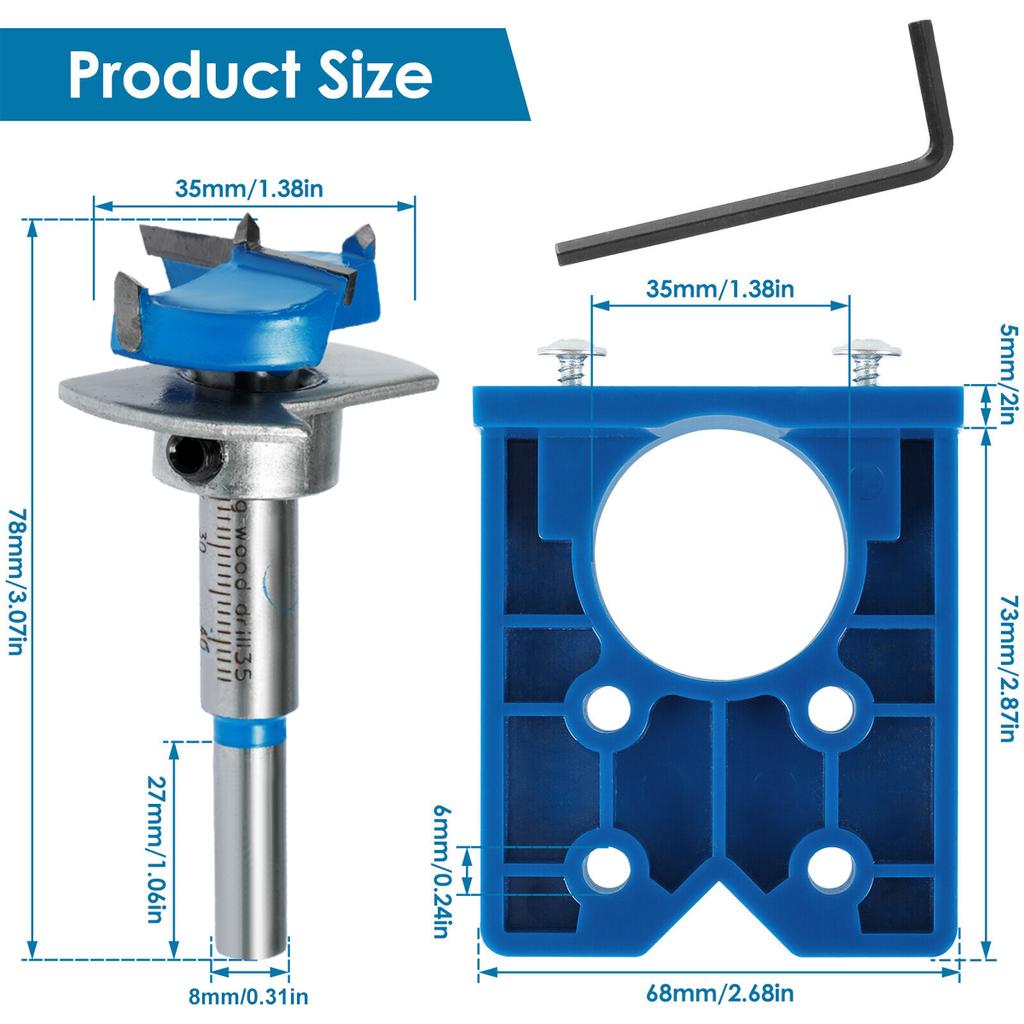 35mm Hinge Jig Door Hinge Jig Drill Guide Concealed Hinge Jig with Forstner Bit Sets Positioner for Cabinet Hinge Wood Furniture