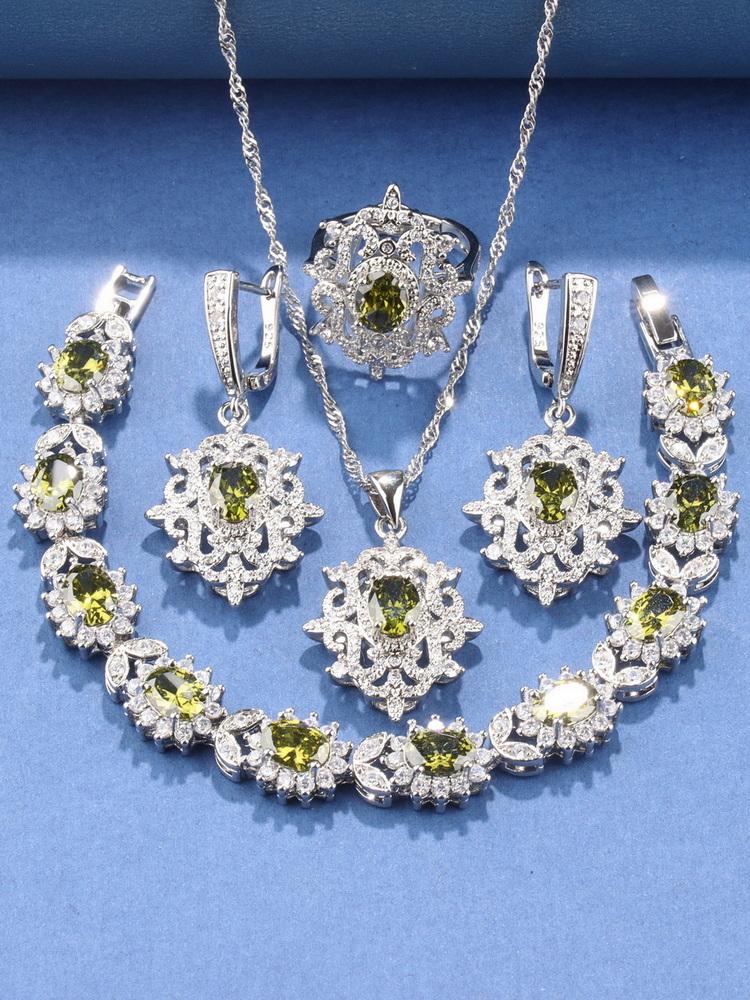 New Wedding Bridal Luxury Fine Jewelry&Accessory For Women Gift Sets Charm Bracelet Necklace And Earrings Ring