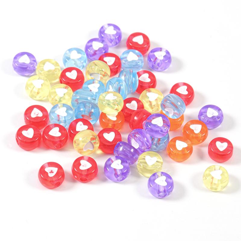 

100pcs/Lot Acrylic Color Heart Beads Transparent Flat Round Loose Spacer Bead for Jewelry Making DIY Handmade Bracelet Supplies