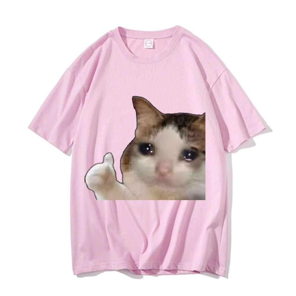 Sad Cat Meme Men's Women's Short Sleeve T-shirt Funny Graphic T-shirt Comfortable Soft Casual T-shirts Funny Daily Wear Tees