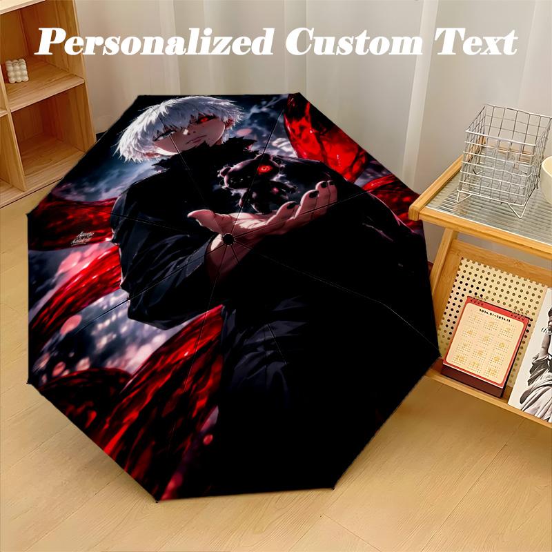 Portable Auto Folding Umbrella,Tokyo Ghoul 8 Rib Waterproof Umbrella For Camping Commute