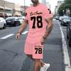 Men's suit casual round-neck short-sleeved pullover T-shirt with print sporty casual pants set
