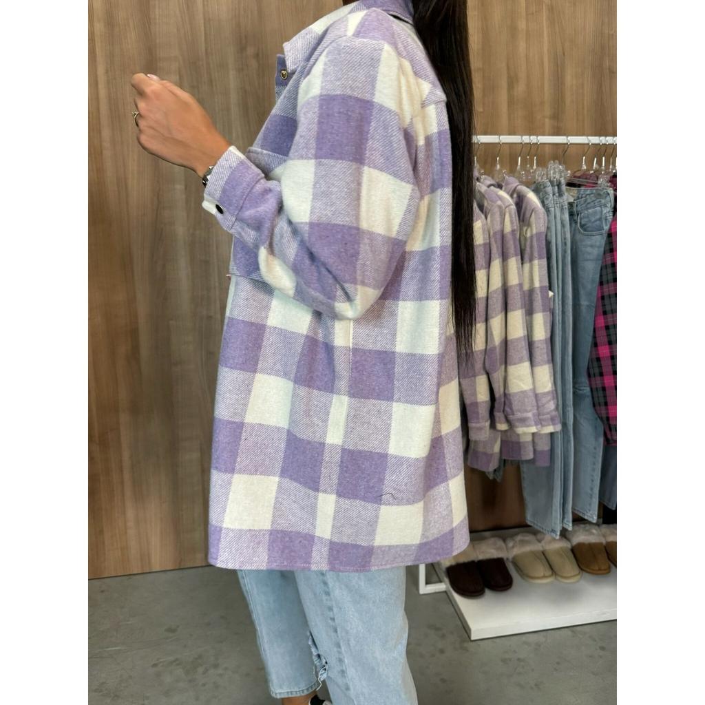 Autumn Women's Plaid Button Down Shirt Jacket Long Sleeve Casual Outerwear For Women