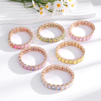 Neuheiten Geometrisch Bohemian Regenbogen Glas Kristall Dehnbar Stretch Tennisarmband Mode Vergoldeter Schmuck Für Frauen