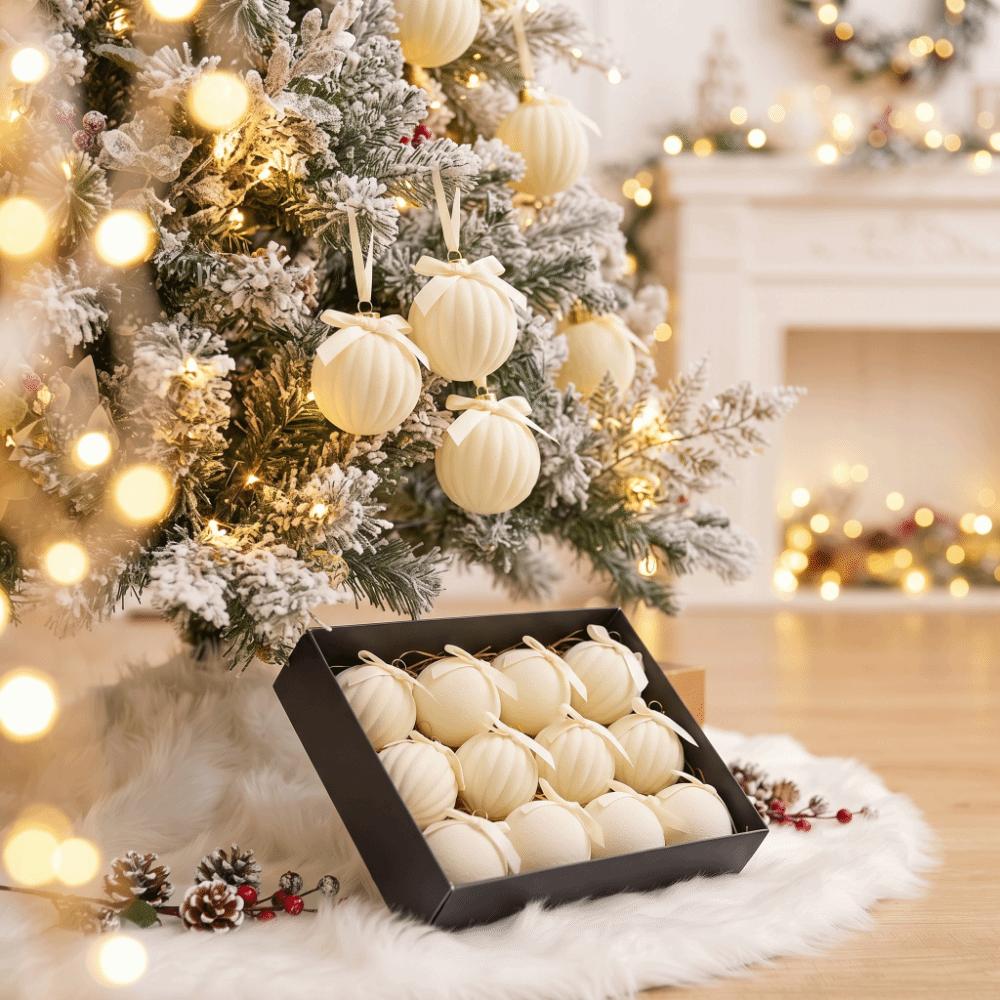 Assorted Colors Velvet Bow Baubles Striped Texture Charming Xmas Spheres Room Decor