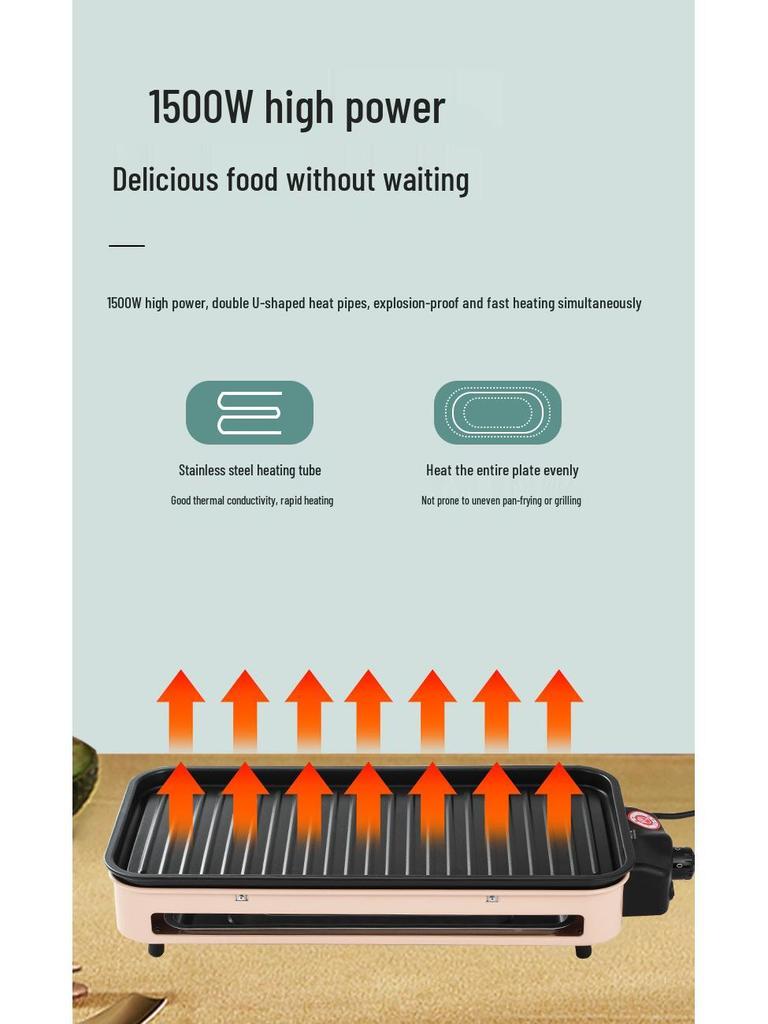 Multi-Functional Non-Stick Maifan Stone Electric Grill Pan - Healthy, Smokeless BBQ with Grill Rack