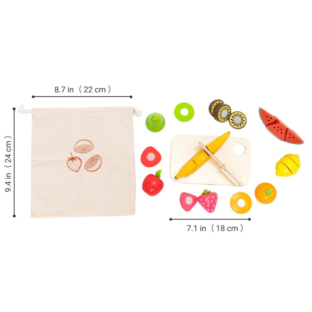 UMU Fruit Cutting Toy Wooden Montessori Educational Wooden Toy Fruit Candy Food Storage Bag Miniature Food Birthday Gift for Boys and Girls Ages 6