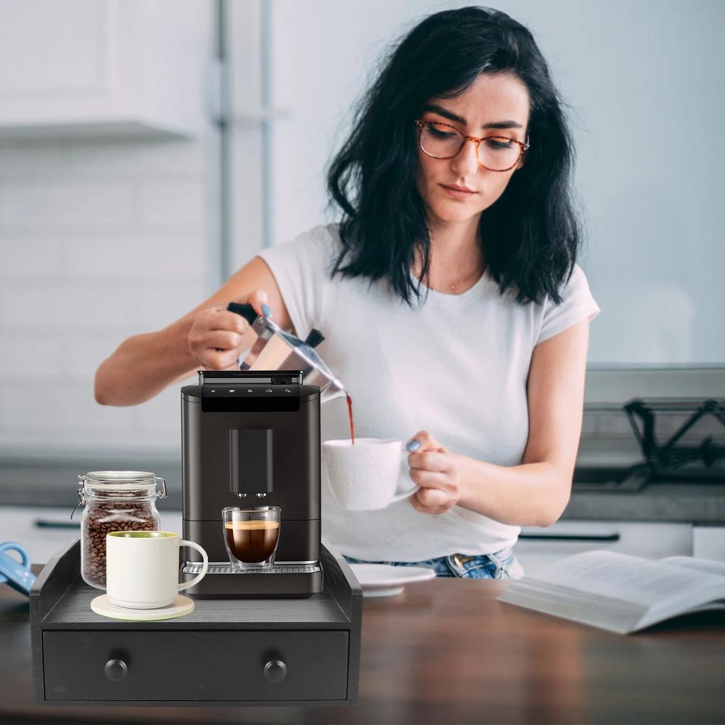 Coffee Machine Rack Organizer With Drawer Coffee Capsule Storage Rack Kitchen Organizer Countertop Spice Shelf Coffee Capsule Storage Box Wood