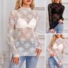 Damen-Tops aus transparentem Netzstoff mit Spitze, sexy, mit Blumen bestickte Langarmshirts, vielseitige, durchsichtige Oberteile