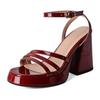 Summer High Heeled Sandals Woman Shoes Genuine Leather Platform Shoes Thick Sole Sandals Square High Heels Plus Size