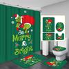 Christmas Green-Haired Pattern Shower Curtain Four-piece Set With 12 Hooks Polyester Waterproof Shower Curtain.