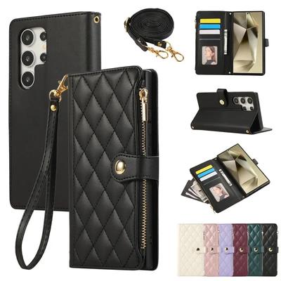 Capa de Couro para Celular Transversal Para Samsung S26 S25 S24 Ultra S23 FE S22 S21 Plus A57 A37 A17 A07 A16 A06 A36 A56 A55 Capa Carteira