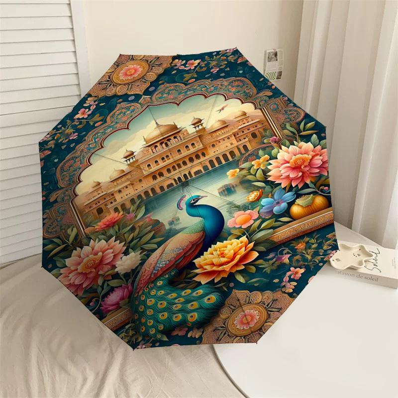 

1PC Peacock Palace Umbrella-8-Rib Reinforced, Automatic Open, Lightweight & Durable, Fashion Accessory for Outdoor-D329