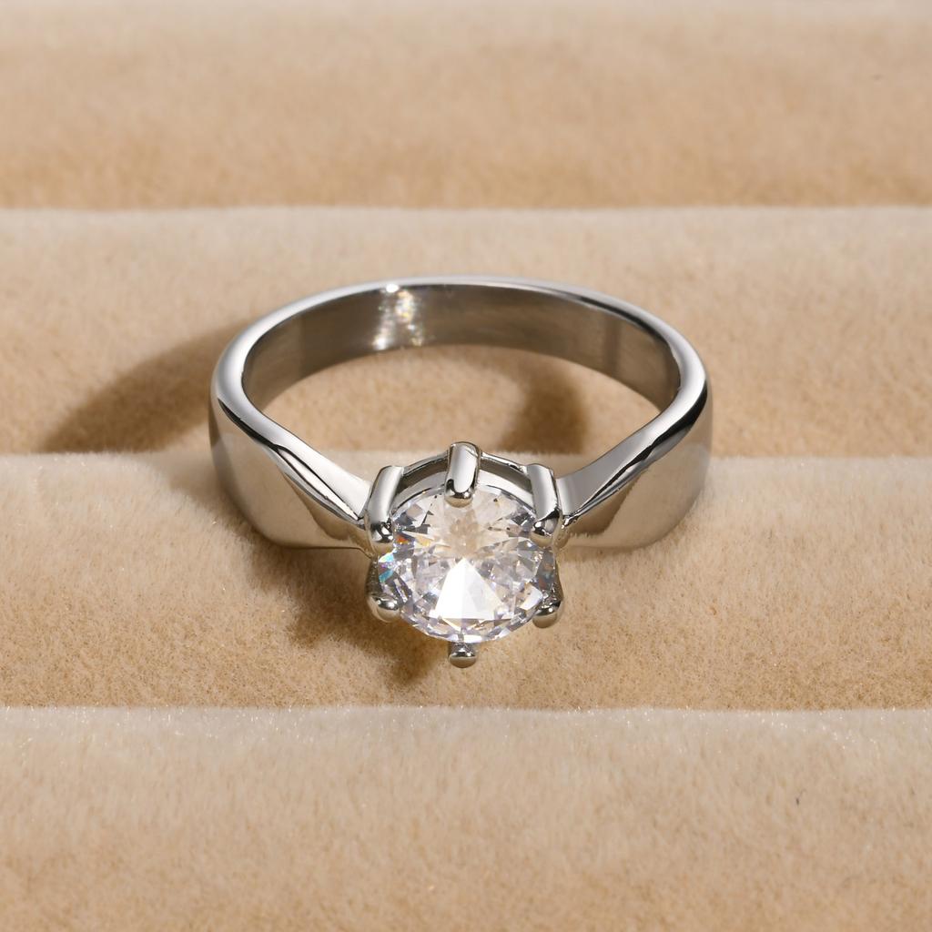 Round Solitaire Engagement Ring for Women, Cubic Zirconia CZ Stone Wedding Brand Jewelry
