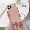 Funda de Silicona con Cordón para iPhone 11 12 13 14 15 Pro Max Color Caramelo Cubierta Trasera Suave con Cordón para el Cuello.