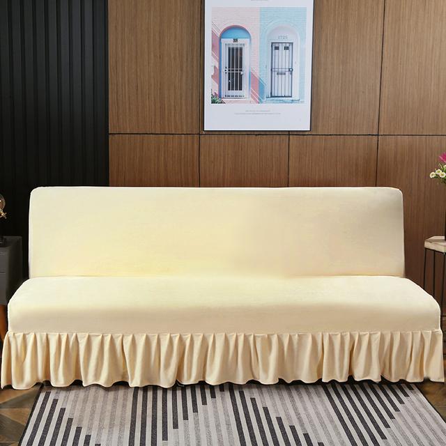 Stretch-Samt-Futon-Sofabezug, armlos, dicker Plüsch-Sofabezug mit Rock, Sofabezug, Couchbezug, Möbelschutz, 1 Stück