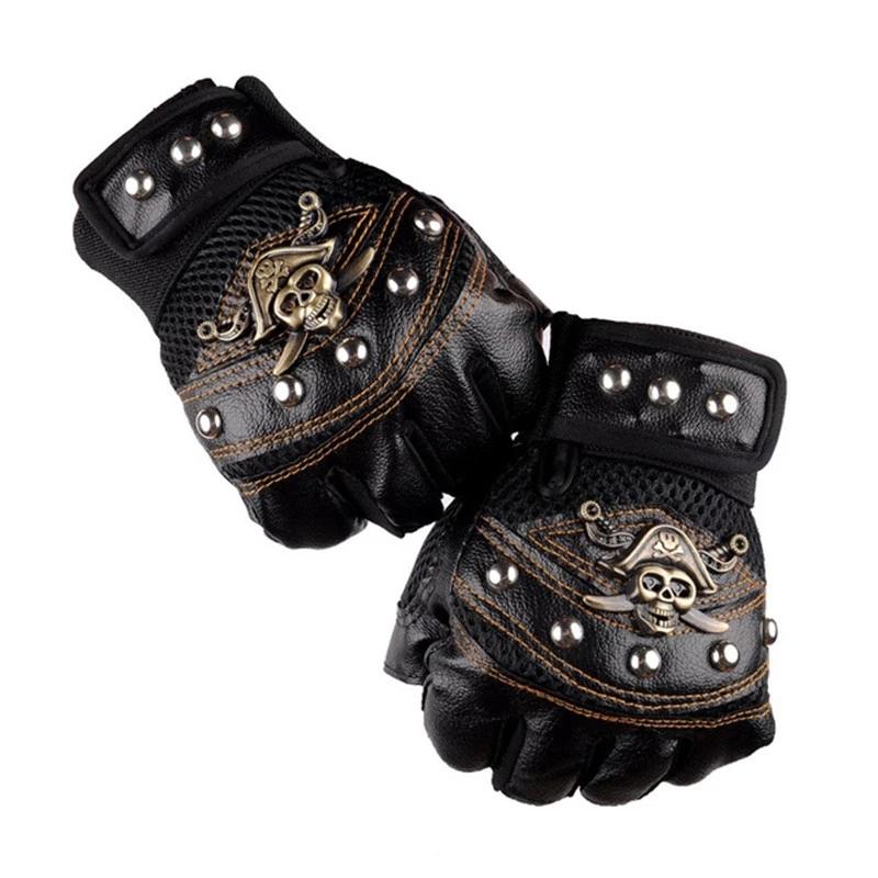 Punk Skulls Rivet PU Leather Gloves Men Women Fashion Hip Hop Gym Half Finger Gloves Summer Cycling Motorcycle Accessories