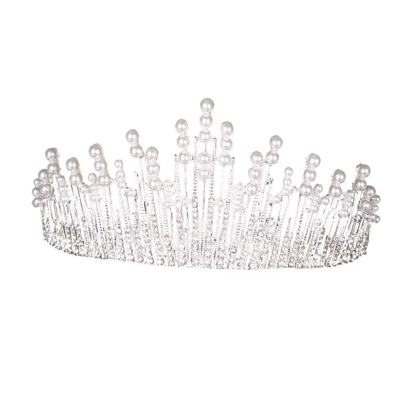 Hot Selling European Baroque Bridal Alloy Diamond Pearl Crown Headdress Crown Phoenix Crown Hair Accessory Rhinestone Highlight