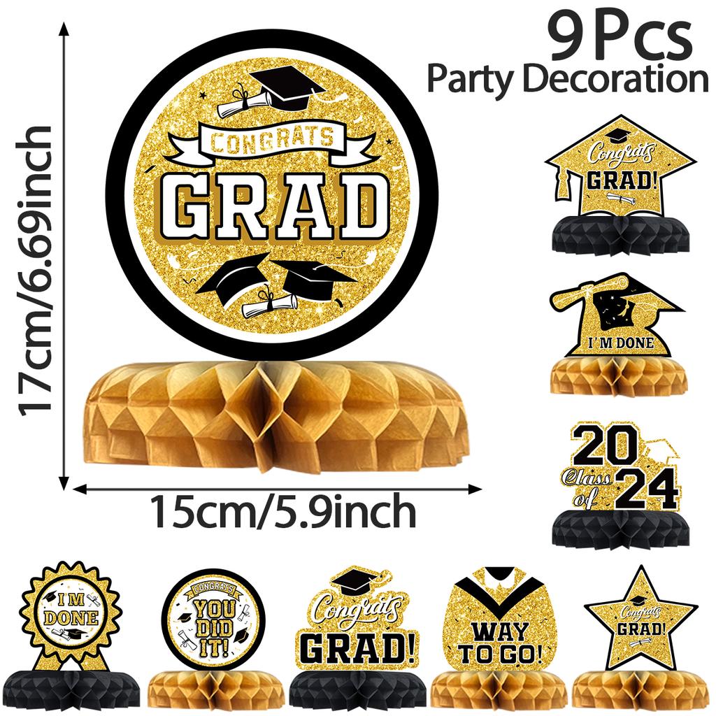 9 adet/takım Mezuniyet Temalı Parti Dekorasyonu 2024 Sınıfı Tebrikler Mezuniyet Masa Orta Parçası Mezuniyet Petek Masa Örtüleri