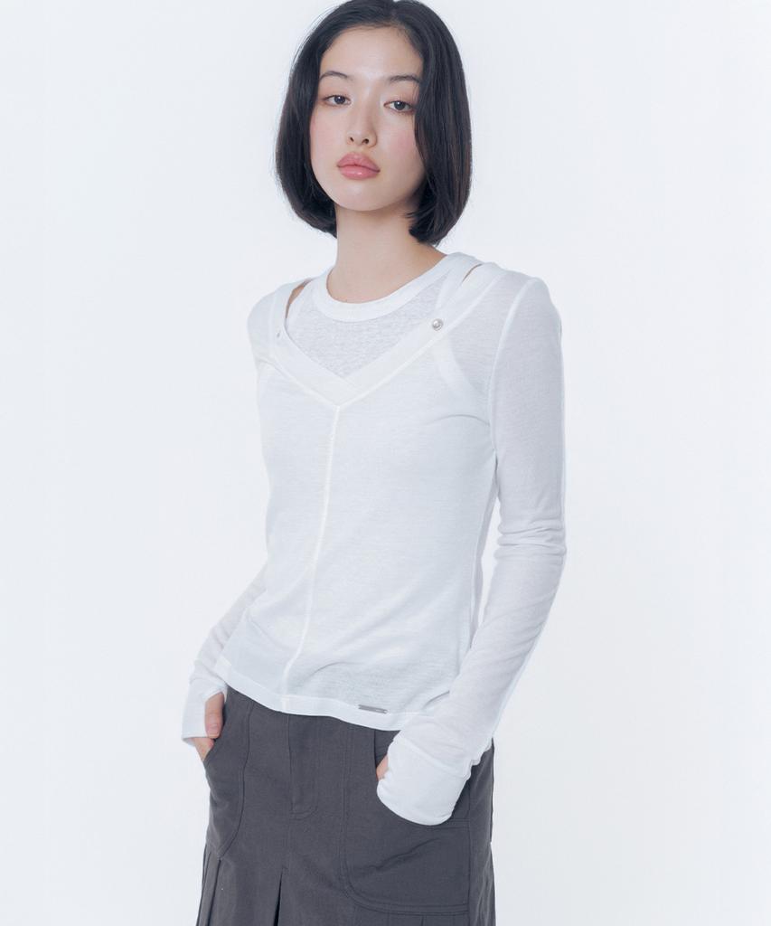MISEKI SEOUL Layered Line Sheer Long Sleeve White