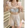 Summer Floral Lace Pajamas for Women with Flutter Sleeves - Lazy Style, Ideal for Students' Dorms, Lightweight Home Wear Set