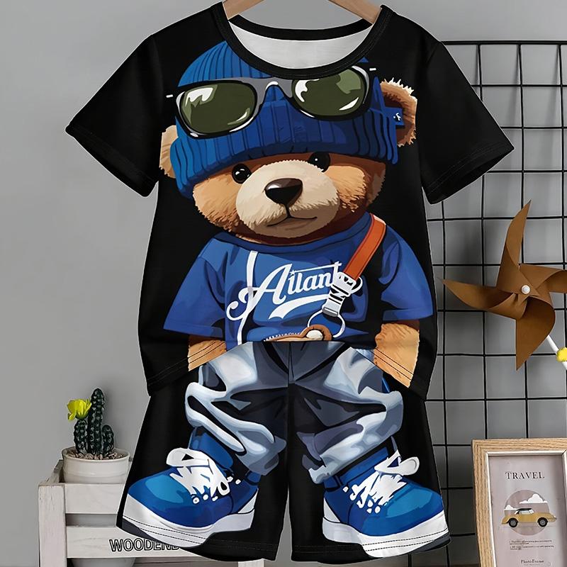 Fashion New Men's Retro Suit Summer Casual Breathable Refreshing Suit Street Style Printed 3D Bear Oversized Men's Loose Top