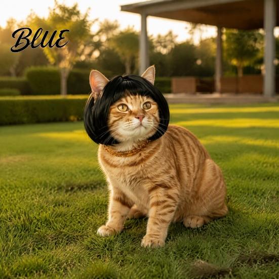 Adjustable Cat Hair Pieces Funny Dog Wig for Small Medium Large Dogs Pet Cute Bob Style Costume with Elastic Band Cosplay Halloween Christmas,