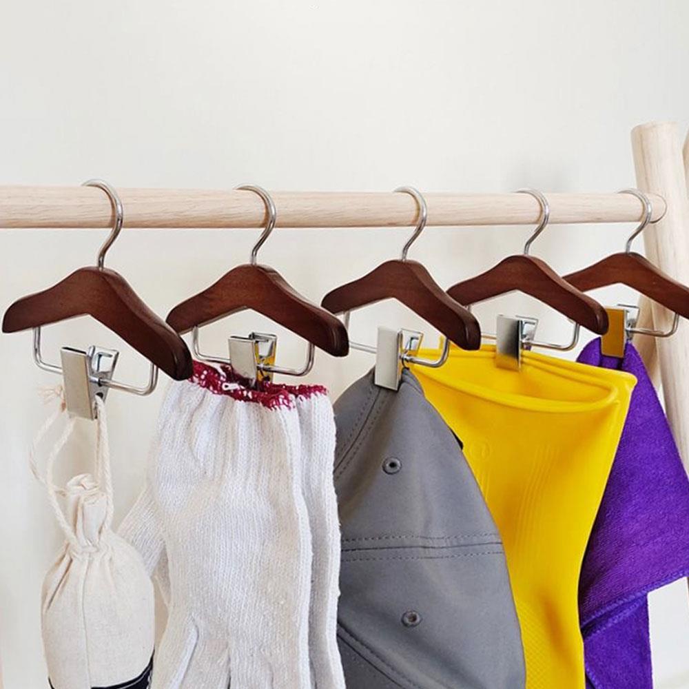 Mini Wooden Hangers With Stainless Steel Clips Mini Small Clothes Support Doll Clothes Display Stands Wardrobe Storage Hanger