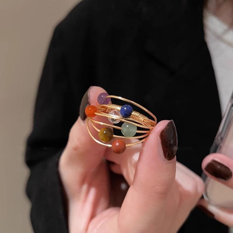 Colorful Beaded Rings Adjustable Rings Opening Rings Finger Open Rings Alloy Texture Suitable for Various Occasion
