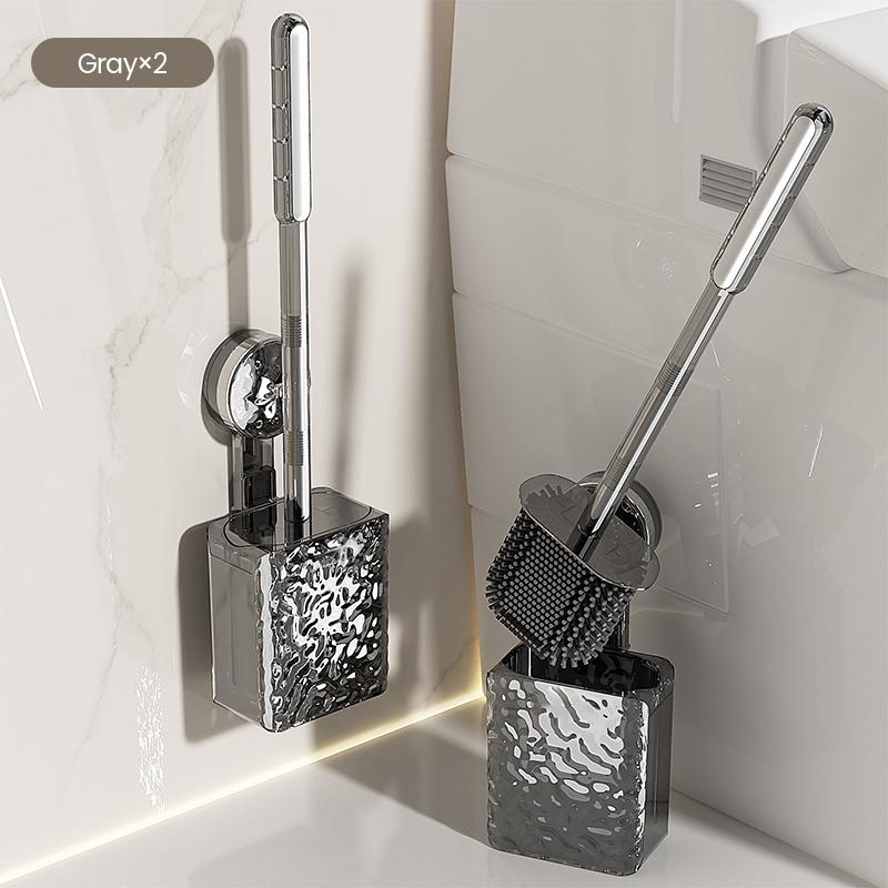 Bathroom Cleaning Brush Wall Mounted Non Perforated Suction Cup Toilet Brush Long Handle Glacier Patterned Bathroom Supplies