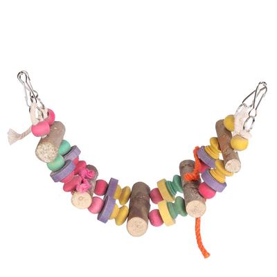 Pássaro de madeira animais de estimação balanço pendurado cor atividade brincar ponte moagem mastigar mordida gaiola brinquedo para papagaio